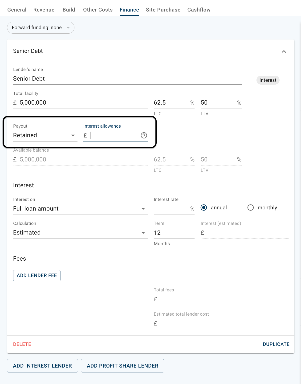 Interest payment type Retained interest